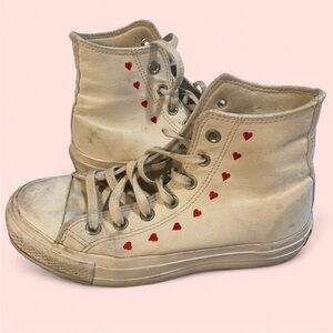 Converse Beige High-Top Sneakers with Red Heart Details